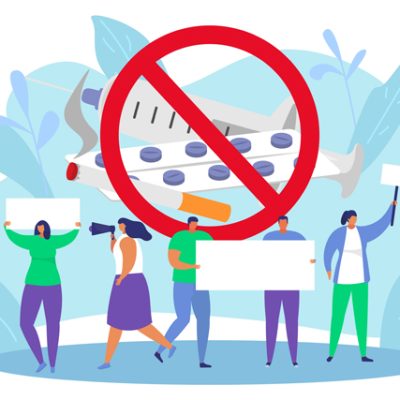 Protest to stop illegal drugs, vector illustration, flat man wom